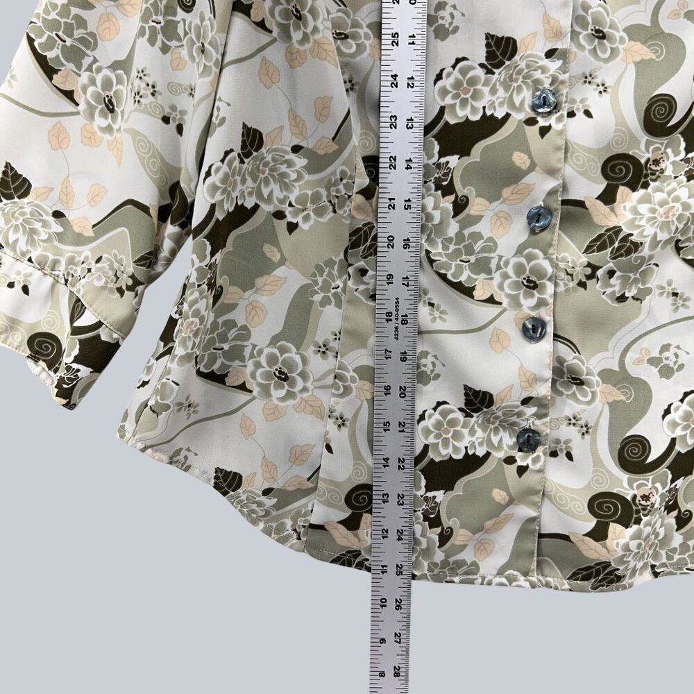 kathy Che Plus Floral Print Blouse 3/4 Sleeve Button-Down Polyester Womens Size - Picture 7 of 10